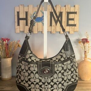 Coach Black and Gray Signature Shoulder Bag